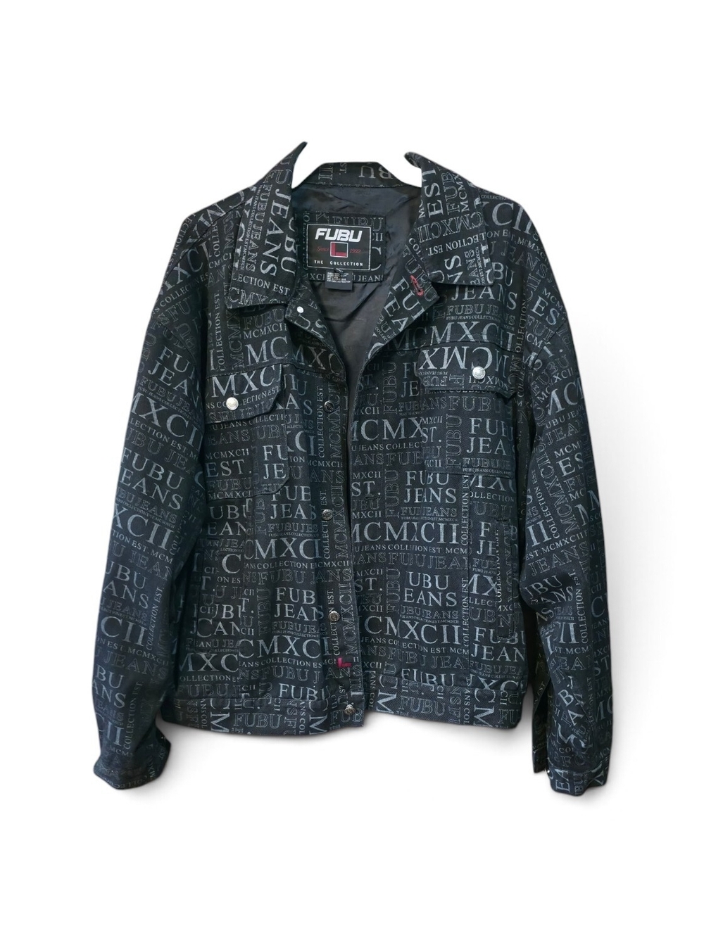 FUBU Black All-Over Logo Denim Jacket